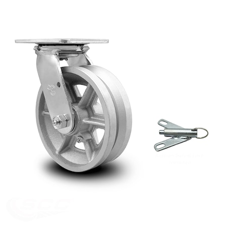 Service Caster 6 Inch V Groove Semi Steel Swivel Caster with Roller Bearing and Swivel Lock SCC SCC-30CS620-VGR-BSL